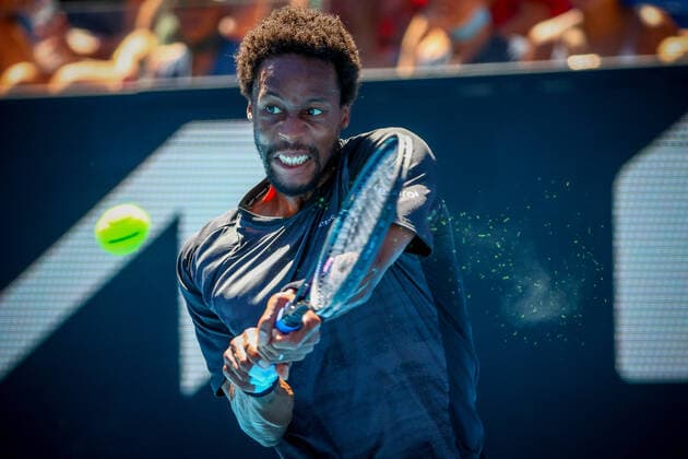 French Gael Monfils pictured in action during a tennis match between French Monfils and Chilean Garin, in the third round of the men s singles at the Australian Open Grand Slam tennis tournament, Friday 21 January 2022 in Melbourne Park, Melbourne, Australia. The 2022 edition of the Australian Grand Slam takes place from January 17th to January 30th. PATRICKxHAMILTON  x4399446x