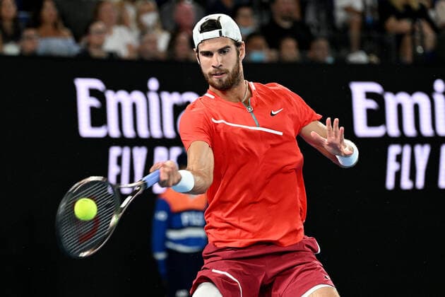 TENNIS AUSTRALIAN OPEN, Karen Khachanov of Russia during his third round Men?s singles match against Rafael Nadal of Spain on Day 5 of the Australian Open, at Melbourne Park, in Melbourne, Friday, January 21, 2022. ( NO ARCHIVING, EDITORIAL USE ONLY, NO USE IN BOOKS WITHOUT CONSENT MELBOURNE VIC AUSTRALIA  Copyright: xDAVExHUNTx 20220121001615461312