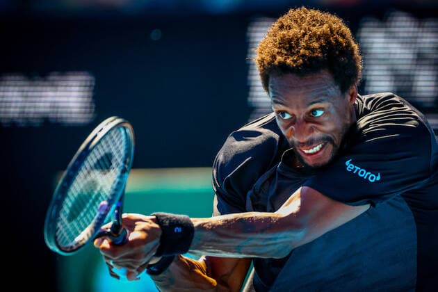 Gael Monfils ATP, Tennis Herren 20) pictured in action during a tennis match between French Monfils and Chilean Garin, in the third round of the men s singles at the Australian Open Grand Slam tennis tournament, Friday 21 January 2022 in Melbourne Park, Melbourne, Australia. The 2022 edition of the Australian Grand Slam takes place from January 17th to January 30th. PATRICKxHAMILTON  x4409063x