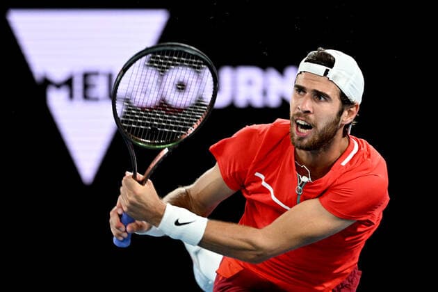 TENNIS AUSTRALIAN OPEN, Karen Khachanov of Russia during his third round Men?s singles match against Rafael Nadal of Spain on Day 5 of the Australian Open, at Melbourne Park, in Melbourne, Friday, January 21, 2022. ( NO ARCHIVING, EDITORIAL USE ONLY, NO USE IN BOOKS WITHOUT CONSENT MELBOURNE VIC AUSTRALIA  Copyright: xDAVExHUNTx 20220121001615487441