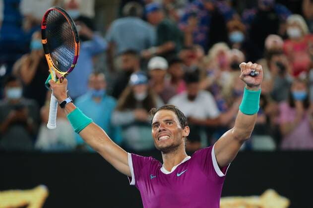 Mandatory Credit: Photo by Ella Ling Shutterstock (12765070em) Rafael Nadal celebrates victory in his third round match Australian Open, Day Five, Tennis, Melbourne Park, Melbourne, Australia - 21 Jan 2022 Australian Open, Day Five, Tennis, Melbourne Park, Melbourne, Australia - 21 Jan 2022 Copyright: xEllaxLing Shutterstockx 12765070em