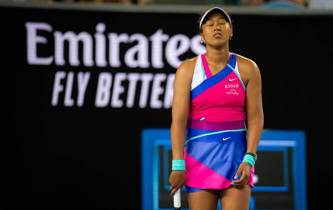 January 21, 2022, MELBOURNE, AUSTRALIA: NAOMI OSAKA of Japan in action during the third round at the 2022 Australian Open Grand Slam Tennis Tournament against A. Anisimova of the United States. Anisimova won 4:6, 6:3, 7:6. MELBOURNE AUSTRALIA - ZUMAa181 20220121_zaa_a181_219 Copyright: xRobxPrangex