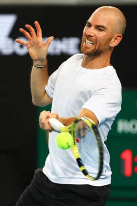 French Adrian Mannarino pictured in action during a tennis match between French Mannarino and Russian Karatsev, in the third round of the men s singles at the Australian Open Grand Slam tennis tournament, Friday 21 January 2022 in Melbourne Park, Melbourne, Australia. The 2022 edition of the Australian Grand Slam takes place from January 17th to January 30th. PATRICKxHAMILTON  x4496226x