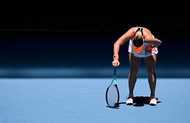 Mandatory Credit: Photo by James Gourley Shutterstock (12765088ah) Danka Kovinic in third round action Australian Open, Day Six, Tennis, Melbourne Park, Melbourne, Australia - 22 Jan 2022 Australian Open, Day Six, Tennis, Melbourne Park, Melbourne, Australia - 22 Jan 2022 Copyright: xJamesxGourley Shutterstockx 12765088ah