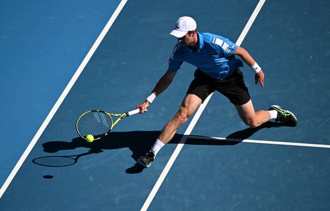 TENNIS AUSTRALIAN OPEN, Botic van de Zandschulp of the Netherlands in action against Daniil Medvedev of Russia during his third round match against Marketa Vondrousova of the Czech Republic on Day 6 of the Australian Open, at Melbourne Park, in Melbourne, Saturday, January 22, 2022. ( NO ARCHIVING, EDITORIAL USE ONLY, NO USE IN BOOKS WITHOUT CONSENT MELBOURNE VIC AUSTRALIA  Copyright: xDAVExHUNTx 20220122001615786418
