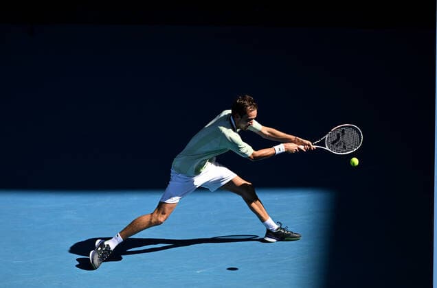 TENNIS AUSTRALIAN OPEN, Daniil Medvedev of Russia in action against Botic van de Zandschulp of the Netherlands during his third round match against Marketa Vondrousova of the Czech Republic on Day 6 of the Australian Open, at Melbourne Park, in Melbourne, Saturday, January 22, 2022. ( NO ARCHIVING, EDITORIAL USE ONLY, NO USE IN BOOKS WITHOUT CONSENT MELBOURNE VIC AUSTRALIA  Copyright: xDAVExHUNTx 20220122001615787884