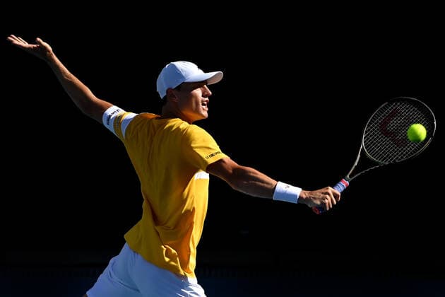 TENNIS AUSTRALIAN OPEN, Christopher O?Connell of Australia plays a shot during his third round match against Maxime Cressy of the USA on Day 6 of the Australian Open, at Melbourne Park, in Melbourne, Saturday, January 22, 2022. ( NO ARCHIVING, EDITORIAL USE ONLY, NO USE IN BOOKS WITHOUT CONSENT MELBOURNE VIC AUSTRALIA  Copyright: xJOELxCARRETTx 20220122001615804880