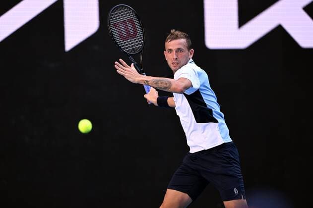 Mandatory Credit: Photo by James Gourley Shutterstock (12765088fn) Dan Evans during his thrird round match Australian Open, Day Six, Tennis, Melbourne Park, Melbourne, Australia - 22 Jan 2022 Australian Open, Day Six, Tennis, Melbourne Park, Melbourne, Australia - 22 Jan 2022 Copyright: xJamesxGourley Shutterstockx 12765088fn