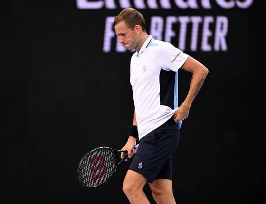 Mandatory Credit: Photo by James Gourley Shutterstock (12765088fo) Dan Evans during his thrird round match Australian Open, Day Six, Tennis, Melbourne Park, Melbourne, Australia - 22 Jan 2022 Australian Open, Day Six, Tennis, Melbourne Park, Melbourne, Australia - 22 Jan 2022 Copyright: xJamesxGourley Shutterstockx 12765088fo