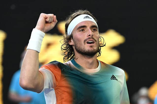 TENNIS AUSTRALIAN OPEN, Stefanos Tsitsipas of Greece celebrates winning his third round match against Benoit Paire of France on Day 6 of the Australian Open, at Melbourne Park, in Melbourne, Saturday, January 22, 2022. ( NO ARCHIVING, EDITORIAL USE ONLY, NO USE IN BOOKS WITHOUT CONSENT MELBOURNE VIC AUSTRALIA  Copyright: xDEANxLEWINSx 20220122001615818342