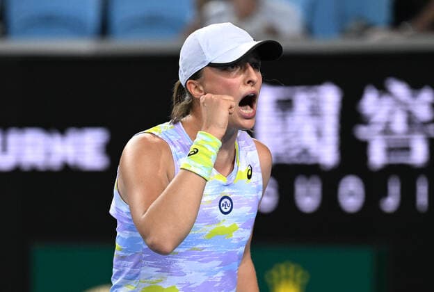 TENNIS AUSTRALIAN OPEN, Iga Swiatek of Poland celebrates winning during her third round match against Daria Kasatkina of Russia on Day 6 of the Australian Open, at Melbourne Park, in Melbourne, Saturday, January 22, 2022. ( NO ARCHIVING, EDITORIAL USE ONLY, NO USE IN BOOKS WITHOUT CONSENT MELBOURNE VIC AUSTRALIA  Copyright: xDEANxLEWINSx 20220122001615829206