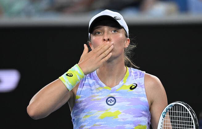 TENNIS AUSTRALIAN OPEN, Iga Swiatek of Poland celebrates winning during her third round match against Daria Kasatkina of Russia on Day 6 of the Australian Open, at Melbourne Park, in Melbourne, Saturday, January 22, 2022. ( NO ARCHIVING, EDITORIAL USE ONLY, NO USE IN BOOKS WITHOUT CONSENT MELBOURNE VIC AUSTRALIA  Copyright: xDEANxLEWINSx 20220122001615829446
