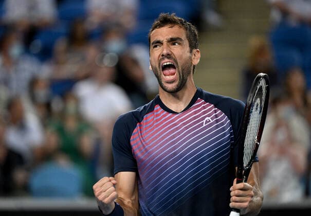 TENNIS AUSTRALIAN OPEN, Marin Cilic of Croatia celebrates during his third round match against Andrey Rublev of Russia on Day 6 of the Australian Open, at Melbourne Park, in Melbourne, Saturday, January 22, 2022. ( NO ARCHIVING, EDITORIAL USE ONLY, NO USE IN BOOKS WITHOUT CONSENT MELBOURNE VIC AUSTRALIA  Copyright: xDEANxLEWINSx 20220122001615845239