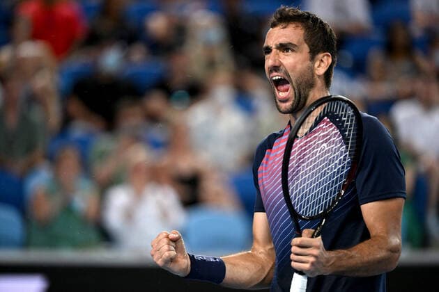 TENNIS AUSTRALIAN OPEN, Marin Cilic of Croatia celebrates during his third round match against Andrey Rublev of Russia on Day 6 of the Australian Open, at Melbourne Park, in Melbourne, Saturday, January 22, 2022. ( NO ARCHIVING, EDITORIAL USE ONLY, NO USE IN BOOKS WITHOUT CONSENT MELBOURNE VIC AUSTRALIA  Copyright: xDEANxLEWINSx 20220122001615845623