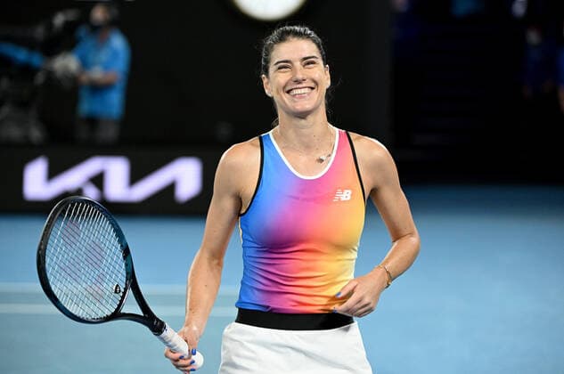 TENNIS AUSTRALIAN OPEN, Sorana Cirstea of Romania celebrates during her third round match against Anastasia Pavlyuchenkova of Russia on Day 6 of the Australian Open, at Melbourne Park, in Melbourne, Saturday, January 22, 2022. ( NO ARCHIVING, EDITORIAL USE ONLY, NO USE IN BOOKS WITHOUT CONSENT MELBOURNE VIC AUSTRALIA  Copyright: xDAVExHUNTx 20220122001615859846