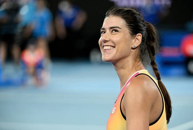 TENNIS AUSTRALIAN OPEN, Sorana Cirstea of Romania celebrates during her third round match against Anastasia Pavlyuchenkova of Russia on Day 6 of the Australian Open, at Melbourne Park, in Melbourne, Saturday, January 22, 2022. ( NO ARCHIVING, EDITORIAL USE ONLY, NO USE IN BOOKS WITHOUT CONSENT MELBOURNE VIC AUSTRALIA  Copyright: xDAVExHUNTx 20220122001615860787