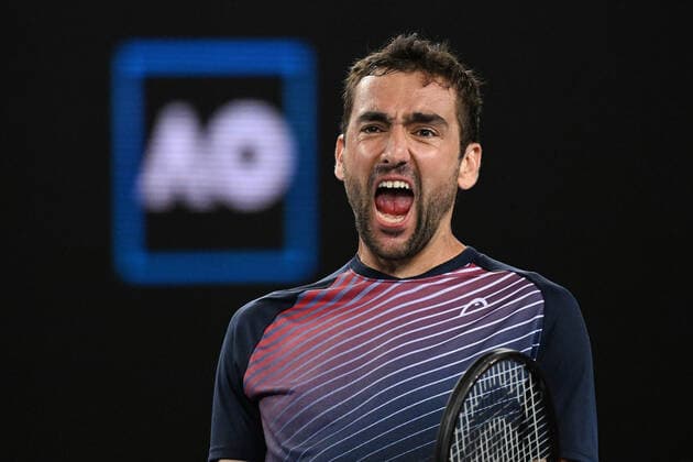 TENNIS AUSTRALIAN OPEN, Marin Cilic of Croatia celebrates match point during his 3rd round match against Andrey Rublev of Russia on Day 6 of the Australian Open, at Melbourne Park, in Melbourne, Saturday, January 22, 2022. ( NO ARCHIVING, EDITORIAL USE ONLY, NO USE IN BOOKS WITHOUT CONSENT MELBOURNE VIC AUSTRALIA  Copyright: xDEANxLEWINSx 20220122001615863517