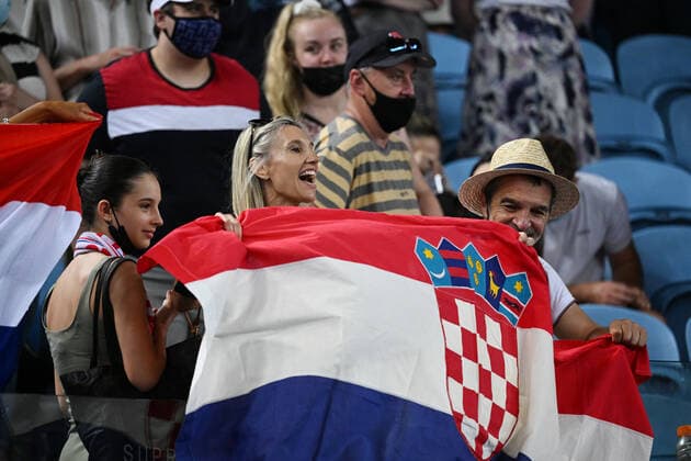 TENNIS AUSTRALIAN OPEN, Croatian fans celebrate Marin Cilic win during his 3rd round match against Andrey Rublev of Russia on Day 6 of the Australian Open, at Melbourne Park, in Melbourne, Saturday, January 22, 2022. ( NO ARCHIVING, EDITORIAL USE ONLY, NO USE IN BOOKS WITHOUT CONSENT MELBOURNE VIC AUSTRALIA  Copyright: xDEANxLEWINSx 20220122001615864518