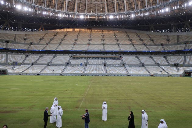 17.11.2021, Vorschau zur Fussball Weltmeisterschaft 2022 in Katar, VAE. Lusail-Stadium - FIFA World Cup, WM, Weltmeisterschaft, Fussball Stadium (Katar) in der Planstadt Lusail bei Doha, Es bietet Platz für 80.000 Zuschauer. *** 17 11 2021, Preview of the 2022 World Cup in Qatar, UAE Lusail Stadium FIFA World Cup Stadium Qatar in the planned city of Lusail near Doha, It can accommodate 80 000 spectators.