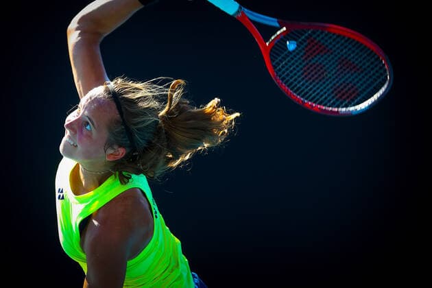 Belgian Hanne Vandewinkel pictured in action during the girls singles first round match between Belgian Vandewinkel and Canadian Kupres, at the junior s tournament of the Australian Open Grand Slam tennis tournament, Saturday 22 January 2022 in Melbourne Park, Melbourne, Australia. The 2022 edition of the Australian Grand Slam takes place from January 17th to January 30th. PATRICKxHAMILTON  x4800756x