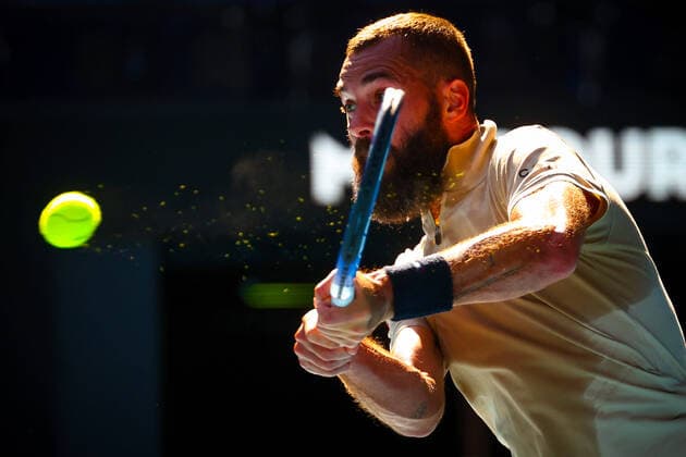 French Benoit Paire pictured in action during a tennis match between french Paire and greek Tsitsipas, in the third round of the men s singles at the Australian Open Grand Slam tennis tournament, Saturday 22 January 2022 in Melbourne Park, Melbourne, Australia. The 2022 edition of the Australian Grand Slam takes place from January 17th to January 30th. PATRICKxHAMILTON  x4815574x