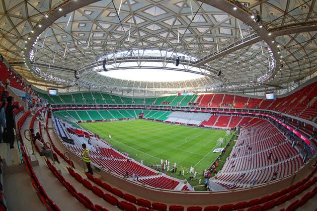 22.10.2021, Vorschau zur Fussball Weltmeisterschaft 2022 in Katar, VAE. Al Thumama Stadium, Qatar - FIFA World Cup, WM, Weltmeisterschaft, Fussball Stadium (Katar), Es bietet Platz für 40.000 Zuschauer. *** 22 10 2021, Preview of the 2022 FIFA World Cup in Qatar, UAE Al Thumama Stadium, Qatar FIFA World Cup Stadium Qatar , It can accommodate 40 000 spectators.