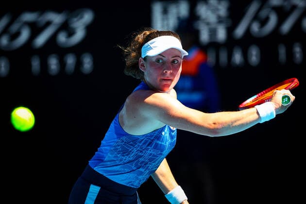 Slovenian Tamara Zidansek pictured in action during a tennis match between french Cornet and Slovenian Zidansek, in the third round of the women s singles at the Australian Open Grand Slam tennis tournament, Saturday 22 January 2022 in Melbourne Park, Melbourne, Australia. The 2022 edition of the Australian Grand Slam takes place from January 17th to January 30th. PATRICKxHAMILTON  x4846135x