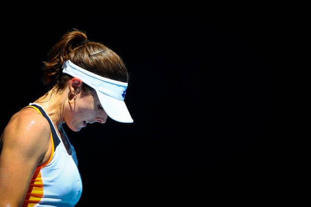 French Alize Cornet reacts during a tennis match between french Cornet and Slovenian Zidansek, in the third round of the women s singles at the Australian Open Grand Slam tennis tournament, Saturday 22 January 2022 in Melbourne Park, Melbourne, Australia. The 2022 edition of the Australian Grand Slam takes place from January 17th to January 30th. PATRICKxHAMILTON  x4846140x