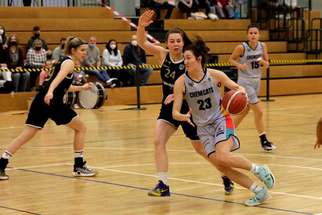 22 01 2022, 2 Toyota Womens Basketball Bundesliga North, DBBL, season 2021 2022, women, Chemcats Chemnitz USV VIMODROM Baskets Jena Courtney Michele Strait, ChemCats Chemnitz Chemnitz Sporthalle am Schlossteich Saxony Germany