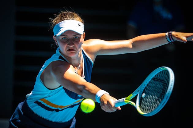 January 23, 2022, Melbourne, Victoria, Australia: MELBOURNE, AUSTRALIA - JANUARY 23: Barbora Krejcikova of Czech Republic plays against Victoria Azarenka of Belarus on day 7 of the 2022 Australian Open at Melbourne Park on January 23, 2022 in Melbourne, Australia. Melbourne Australia - ZUMAp121 20220123_zsp_p121_004 Copyright: xChrisxPutnamx