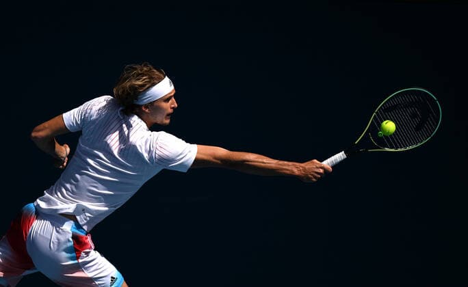 TENNIS AUSTRALIAN OPEN, Alexander Zverev of Germany in action during his 4th round match against Denis Shapovalov of Canada on Day 7 of the Australian Open at Melbourne Park in Melbourne, Sunday, January 23, 2022.( NO ARCHIVING, EDITORIAL USE ONLY, NO USE IN BOOKS WITHOUT CONSENT MELBOURNE VIC AUSTRALIA  Copyright: xDEANxLEWINSx 20220123001616118296