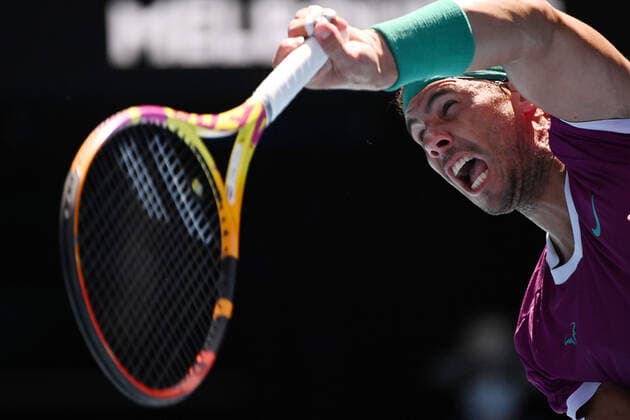Mandatory Credit: Photo by James Gourley Shutterstock (12765097cw) Rafael Nadal during his fourth round match Australian Open, Day Seven, Tennis, Melbourne Park, Melbourne, Australia - 23 Jan 2022 Australian Open, Day Seven, Tennis, Melbourne Park, Melbourne, Australia - 23 Jan 2022 Copyright: xJamesxGourley Shutterstockx 12765097cw
