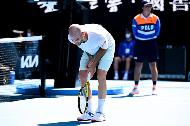 TENNIS AUSTRALIAN OPEN, Adrian Mannarino of France reacts during the 4th round match against Rafael Nadal of Spain on Day 7 of the Australian Open at Melbourne Park in Melbourne, Sunday, January 23, 2022. ( NO ARCHIVING, EDITORIAL USE ONLY, NO USE IN BOOKS WITHOUT CONSENT MELBOURNE VIC AUSTRALIA  Copyright: xDAVExHUNTx 20220123001616130015