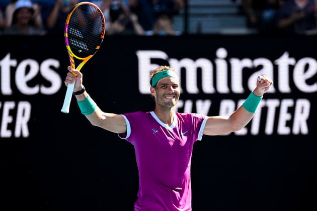 TENNIS AUSTRALIAN OPEN, Rafael Nadal of Spain celebrates after winning the 4th round match against Adrian Mannarino of France on Day 7 of the Australian Open at Melbourne Park in Melbourne, Sunday, January 23, 2022. ( NO ARCHIVING, EDITORIAL USE ONLY, NO USE IN BOOKS WITHOUT CONSENT MELBOURNE VIC AUSTRALIA  Copyright: xDAVExHUNTx 20220123001616135613