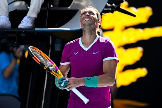 TENNIS AUSTRALIAN OPEN, Rafael Nadal of Spain celebrates after winning the 4th round match against Adrian Mannarino of France on Day 7 of the Australian Open at Melbourne Park in Melbourne, Sunday, January 23, 2022. ( NO ARCHIVING, EDITORIAL USE ONLY, NO USE IN BOOKS WITHOUT CONSENT MELBOURNE VIC AUSTRALIA  Copyright: xDAVExHUNTx 20220123001616136687