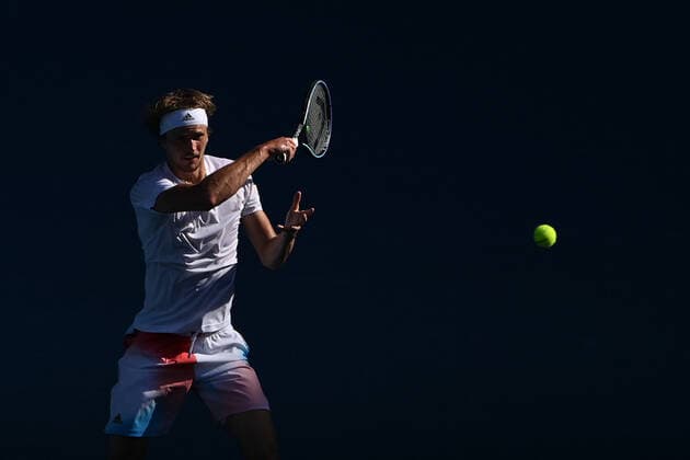 TENNIS AUSTRALIAN OPEN, Alexander Zverev of Germany plays a shot during his 4th round match against Denis Shapovalov of Canada on Day 7 of the Australian Open at Melbourne Park in Melbourne, Sunday, January 23, 2022. ( NO ARCHIVING, EDITORIAL USE ONLY, NO USE IN BOOKS WITHOUT CONSENT MELBOURNE VICTORIA AUSTRALIA  Copyright: xJOELxCARRETTx 20220123001616146475