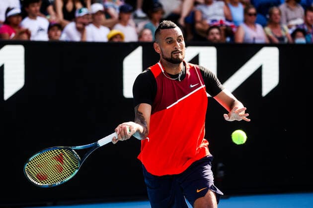 January 23, 2022: MELBOURNE, AUSTRALIA - JANUARY 23: Nick Kyrgios of Australia in his doubles match with Thanasi Kokkinakis of Australia, against Ariel Behar of Uruguay and Gonzalo Escobar of Ecudor in the 2022 Australian Open at Melbourne Park on January 23, 2022 in Melbourne, Australia. - ZUMAp121 20220123_zsp_p121_035 Copyright: xChrisxPutnamx