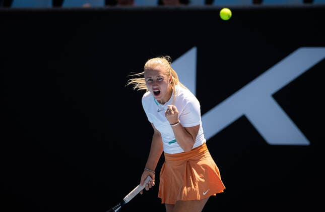 January 23, 2022, MELBOURNE, AUSTRALIA: Anastasia Potapova of Russia in action during the second round of doubles at the 2022 Australian Open Grand Slam Tennis Tournament MELBOURNE AUSTRALIA - ZUMAa181 20220123_zaa_a181_037 Copyright: xRobxPrangex