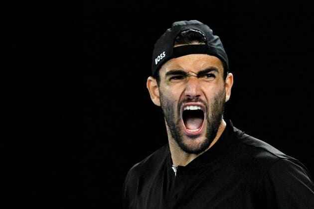 TENNIS AUSTRALIAN OPEN, Matteo Berrettini of Italy celebrates after winning his 4th round match against Pablo Carreno Busta of Spain on Day 7 of the Australian Open at Melbourne Park in Melbourne, Sunday, January 23, 2022. ( NO ARCHIVING, EDITORIAL USE ONLY, NO USE IN BOOKS WITHOUT CONSENT MELBOURNE VIC AUSTRALIA  Copyright: xDEANxLEWINSx 20220123001616214472