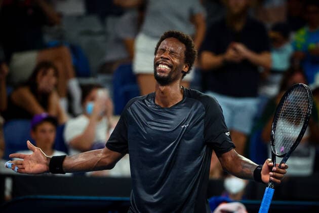 French Gael Monfils ATP, Tennis Herren 20) pictured at a fourth roung game against Serbian Kecmanovic (ATP 77) at the Australian Open Grand Slam tennis tournament, Sunday 23 January 2022 in Melbourne Park, Melbourne, Australia. The 2022 edition of the Australian Grand Slam takes place from January 17th to January 30th. PATRICKxHAMILTON  x5064466x