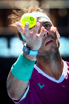 Spanish Rafael Nadal pictured at a fourth round game against French Mannarino at the Australian Open Grand Slam tennis tournament, Sunday 23 January 2022 in Melbourne Park, Melbourne, Australia. The 2022 edition of the Australian Grand Slam takes place from January 17th to January 30th. PATRICKxHAMILTON  x5069979x