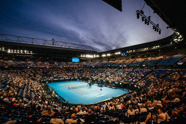 January 23, 2022: MELBOURNE, AUSTRALIA - JANUARY 23: Matteo Berrettini of Italy plays Pablo CarreoÂ±o Busta of Spain on Day 7 of the 2022 Australian Open at Melbourne Park on January 23, 2022 in Melbourne, Australia. - ZUMAp121 20220123_zsp_p121_179 Copyright: xChrisxPutnamx