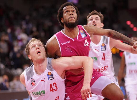 Justin Gorham Telekom Baskets Bonn vs Christian Sengfelder, Omar Prewitt Brose Bamberg easyCredit BBL 1 Bundesliga , 2021 2022 season , Main round 18 matchday