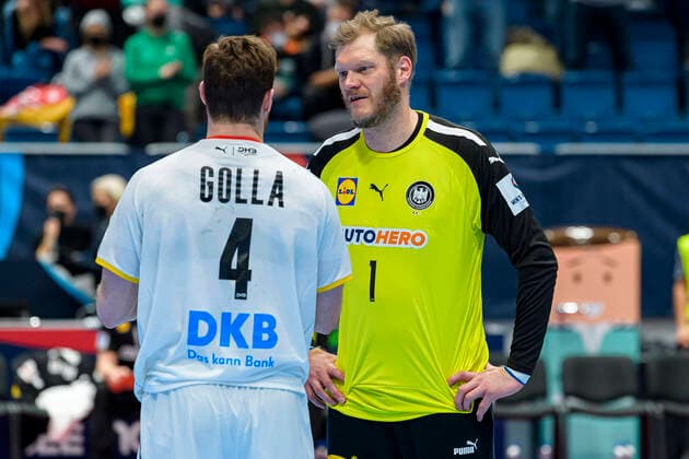 Bratislava, 23 January 2022 Handball EHF European Championship, Main Round, Group 2, Germany vs Sweden Johannes Golla Germany SG Flensburg , Johannes Bitter Germany HSV Hamburg Bratislava Ondreja Nepelu Arena Slovakia