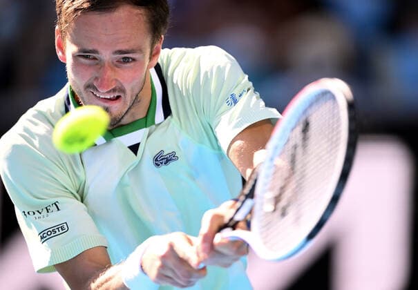 Mandatory Credit: Photo by James Gourley Shutterstock (12765100cy) Daniil Medvedev during his fourth round match Australian Open, Day Eight, Tennis, Melbourne Park, Melbourne, Australia - 24 Jan 2022 Australian Open, Day Eight, Tennis, Melbourne Park, Melbourne, Australia - 24 Jan 2022 Copyright: xJamesxGourley Shutterstockx 12765100cy