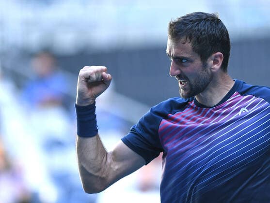 TENNIS AUSTRALIAN OPEN, Marin Cilic of Croatia celebrates during his 4th round singles match against Felix Auger-Aliassime of Canada on Day 8 of the Australian Open, at Melbourne Park, in Melbourne, Monday, January 24, 2022. ( NO ARCHIVING, EDITORIAL USE ONLY, NO USE IN BOOKS WITHOUT CONSENT MELBOURNE VIC AUSTRALIA  Copyright: xJAMESxROSSx 20220124001616527053