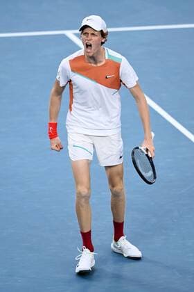 Mandatory Credit: Photo by James Gourley Shutterstock (12765100et) Jannik Sinner celebrates victory in his fourth round match Australian Open, Day Eight, Tennis, Melbourne Park, Melbourne, Australia - 24 Jan 2022 Australian Open, Day Eight, Tennis, Melbourne Park, Melbourne, Australia - 24 Jan 2022 Copyright: xJamesxGourley Shutterstockx 12765100et