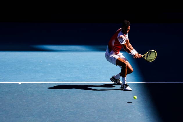 January 24, 2022, Melbourne, Victoria, Australia: MELBOURNE, AUSTRALIA - JANUARY 24: Felix Auger-Aliassime of Canada on his way to beating Marin Cilic of Croatia on day 8 of the 2022 Australian Open at Melbourne Park on January 24, 2022 in Melbourne, Australia. Melbourne Australia - ZUMAp121 20220124_zsp_p121_057 Copyright: xChrisxPutnamx
