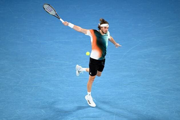 Mandatory Credit: Photo by James Gourley Shutterstock (12765100ga) Stefanos Tsitsipas during his fourth round match Australian Open, Day Eight, Tennis, Melbourne Park, Melbourne, Australia - 24 Jan 2022 Australian Open, Day Eight, Tennis, Melbourne Park, Melbourne, Australia - 24 Jan 2022 Copyright: xJamesxGourley Shutterstockx 12765100ga