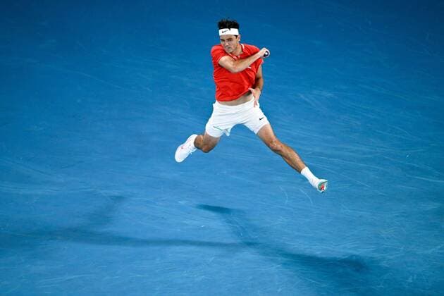 Mandatory Credit: Photo by James Gourley Shutterstock (12765100gc) Taylor Fritz during his fourth round match Australian Open, Day Eight, Tennis, Melbourne Park, Melbourne, Australia - 24 Jan 2022 Australian Open, Day Eight, Tennis, Melbourne Park, Melbourne, Australia - 24 Jan 2022 Copyright: xJamesxGourley Shutterstockx 12765100gc